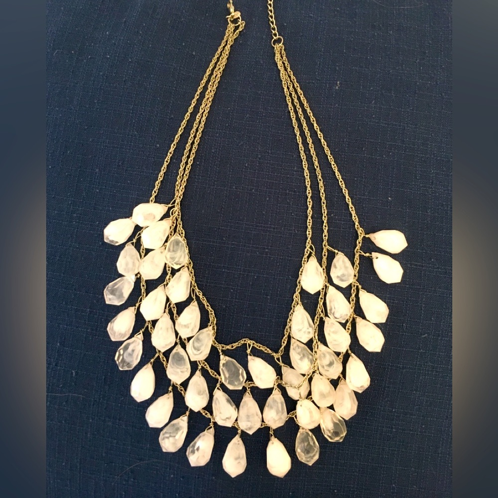 Necklace opaque white and clear charms